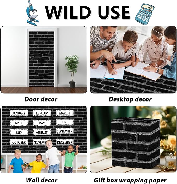 Black Brick Wall Bulletin Board Paper Roll Vintage Theme Stone Brick Bulletin