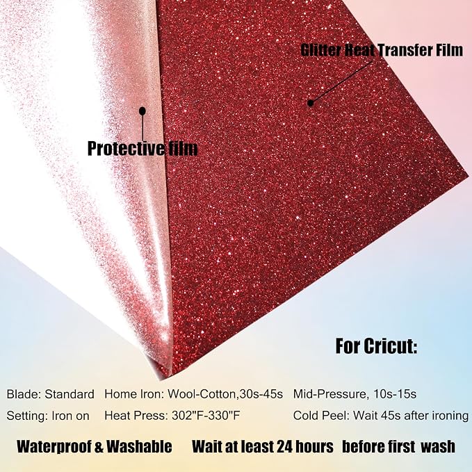 Glitter Red Heat Transfer Vinyl Red HTV Vinyl Roll 12 x 5 Feet Iron on Vinyl