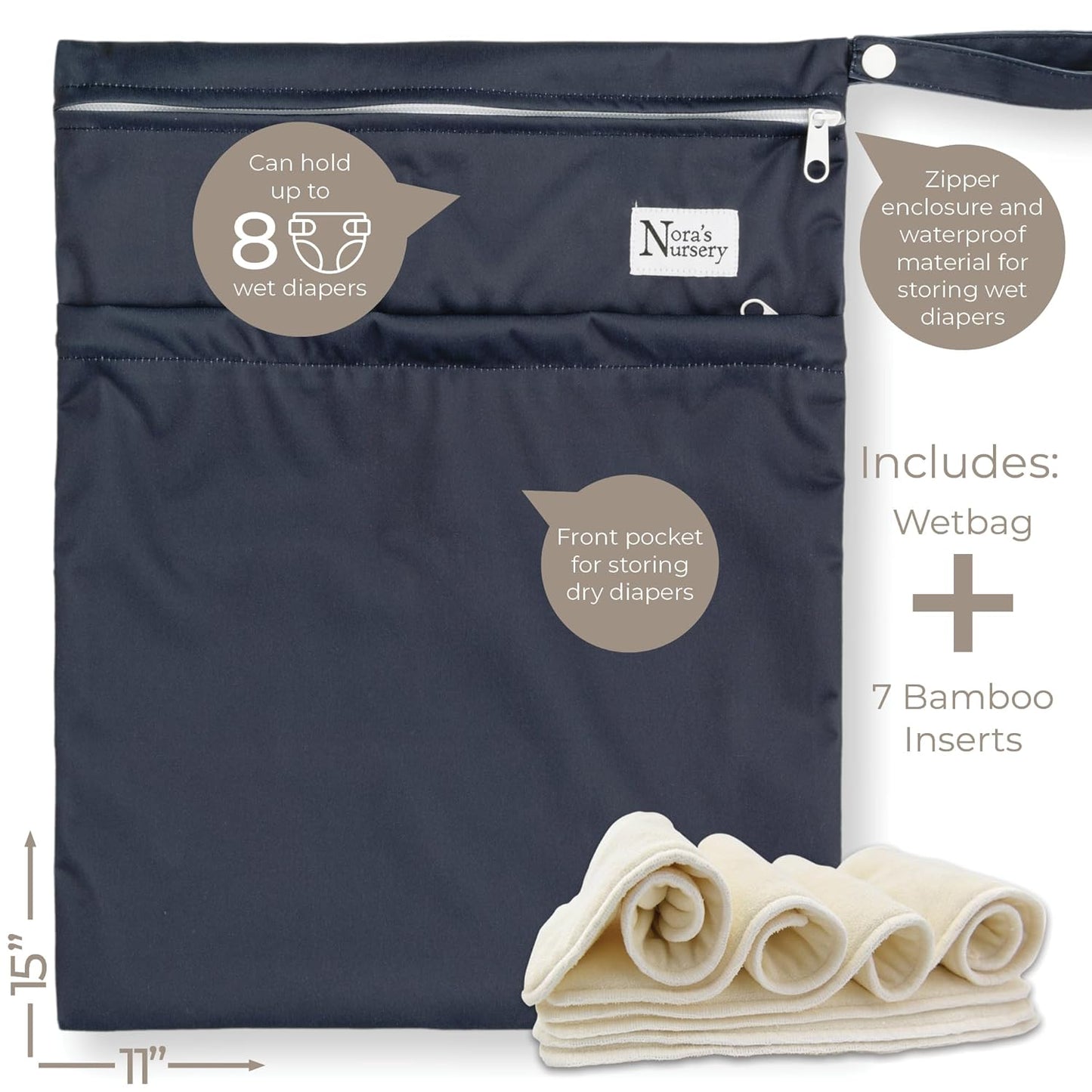 Nora's Nursery Cloth Diapers 7 Pack with 7 Inserts & 1 Wet Bag - Waterproof Cover, Washable, Reusable & One Size Adjustable Pocket Diapers for Newborns and Toddlers - Sunshine & Rainbows