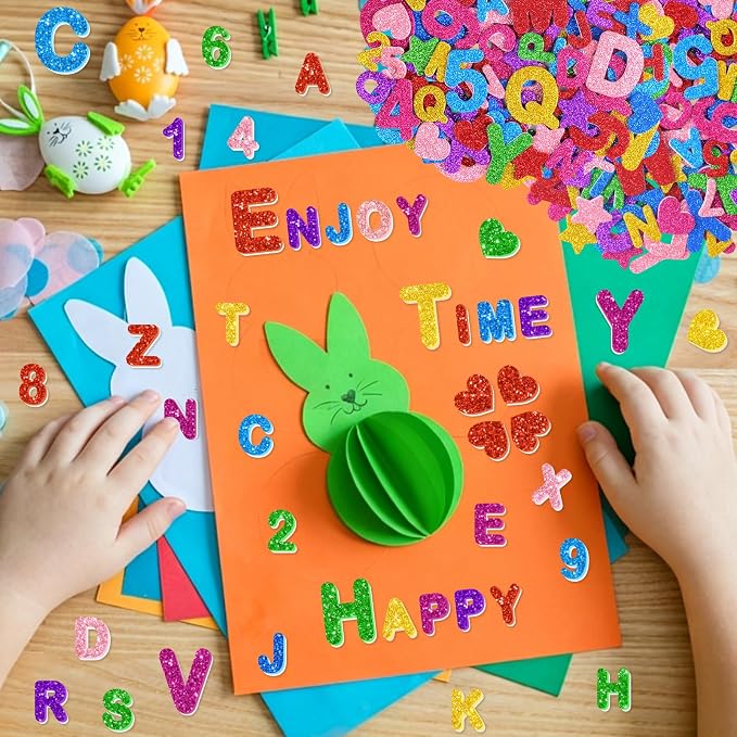 616PCS Glitter Foam Letter Stickers, Colorful Alphabet Number Stickers