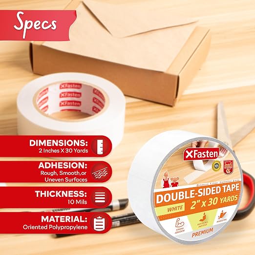 XFasten Double Sided Tape, Removable and Residue-Free, 2-Inch x 30 Yards