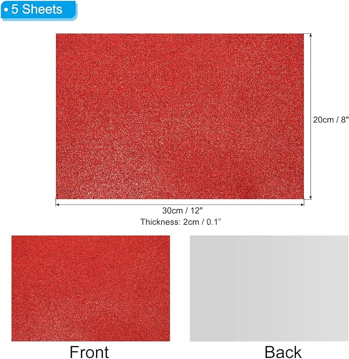 PATIKIL Red Shiny EVA Glitter Foam Sheet 11.8 x 7.9 Inch 2mm Thick