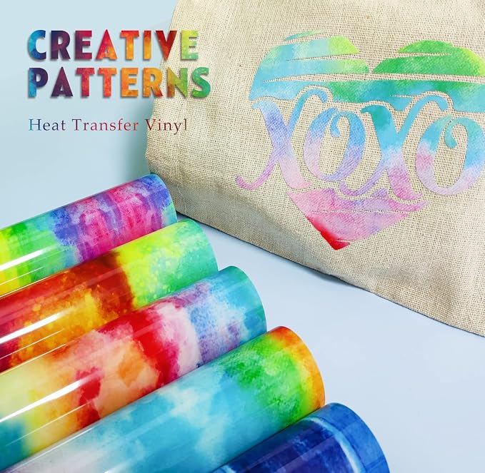 Tintnut Rainbow Watercolor Heat Transfer Vinyl, PU HTV sheets, easy cut & weed