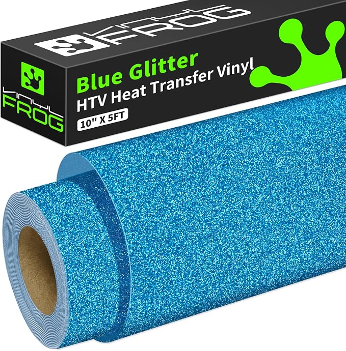 VINYL FROG Glitter HTV Vinyl 10" x5ft Heat Transfer Vinyl Roll Blue Iron on