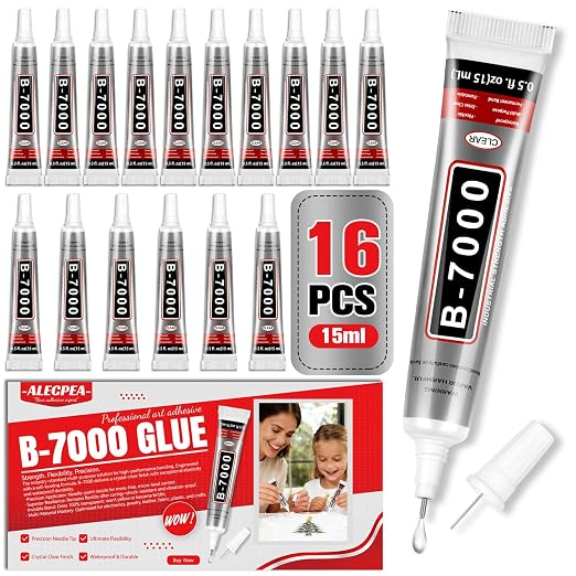 ALECPEA B7000 Bedazzling Glue, 16 Pack 15ml Clear Rhinestone Adhesive