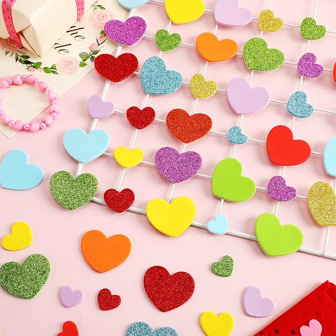 600Pcs Glitter Foam Heart Stickers Valentines Day Love Sticker | 3 Sizes