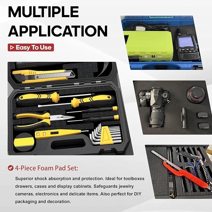 YIYITOOLS 4PCS Pick Apart Foam Insert, Dual-Thickness Case Foam Insert Kit