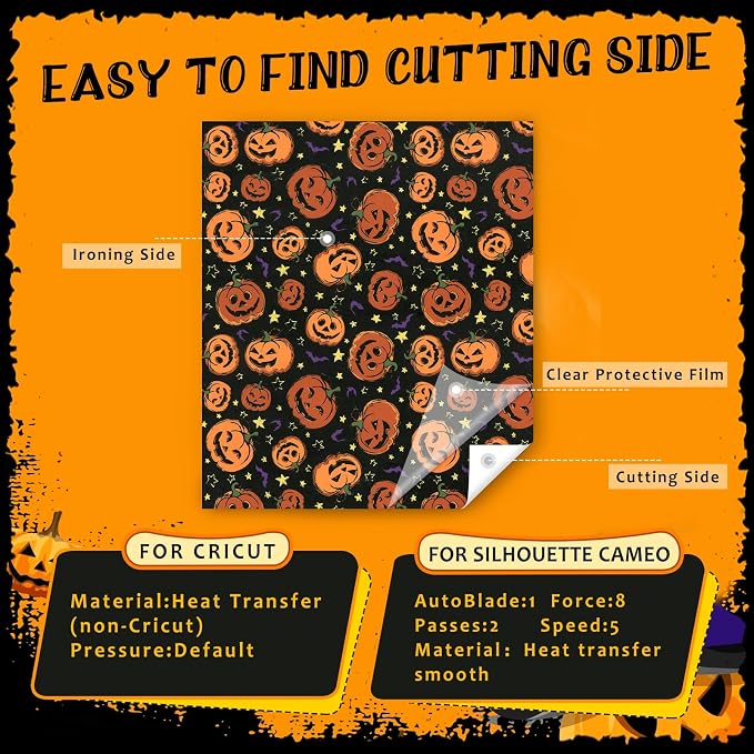 HTVSTD Pumpkin Halloween HTV Heat Transfer Vinyl 12pcs 12×10in | Halloween