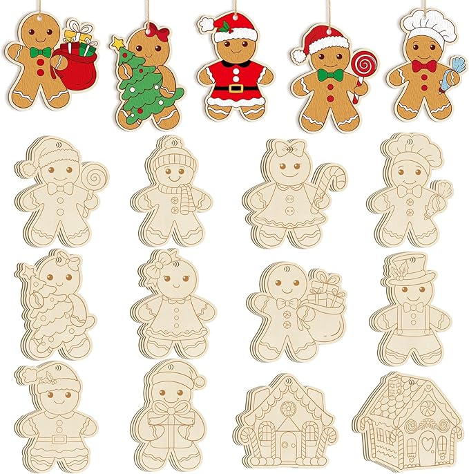 36PCS Wooden Christmas Ornaments to Paint, 12 Styles DIY Blank Unfinished Wood