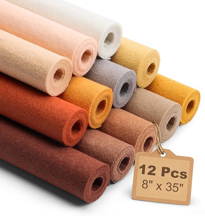 Large Stiff Felt Sheets 8"x35" – 12 Assorted Colors Felt Fabric Bundle Pack