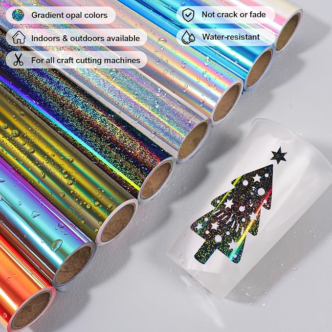 VINYL FROG Holographic Adhesive Vinyl Roll 12" x5ft Glitter Grey Permanent