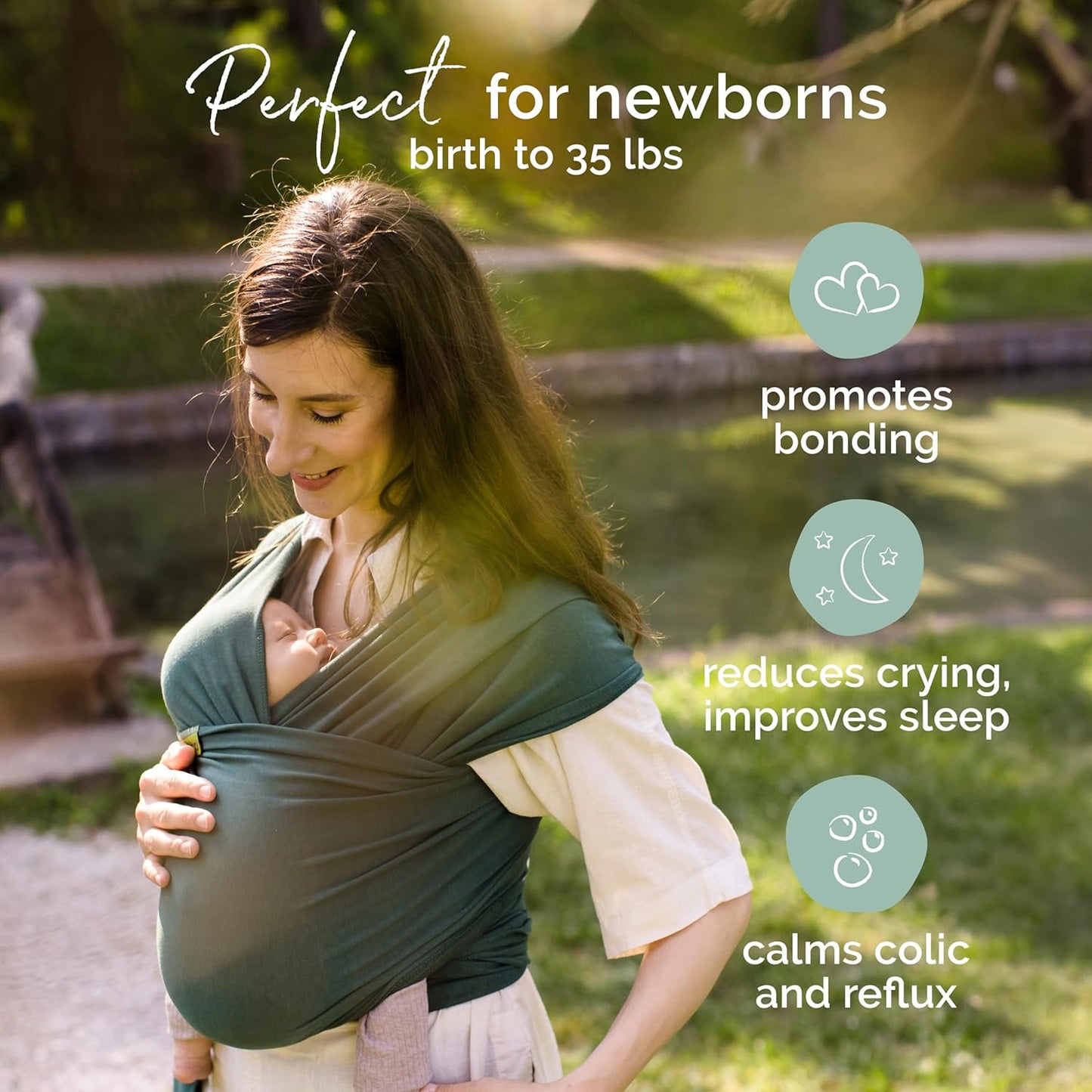 Boba Baby Wrap Carrier – Original Baby Sling Carrier for Newborns (7–35 lbs), Soft, Secure, Hands-Free & Ergonomic, Ideal for Comfortable Bonding, New Parents (Serenity Rainforest)