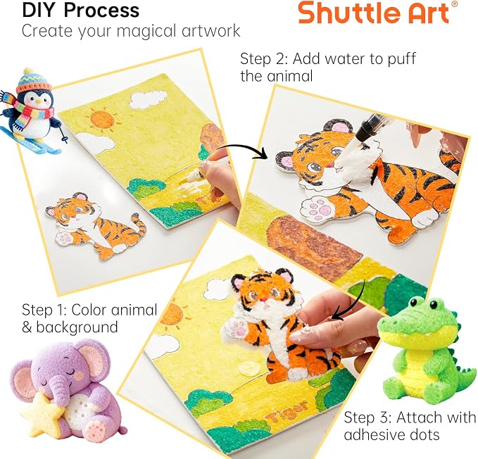 Shuttle Art 63 Pcs Magic Foam Texture Painting Kit Animal Series: 15 Animal