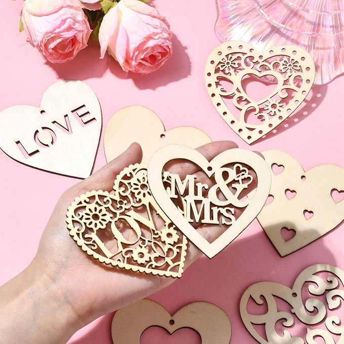 40 Pcs Unfinished Wood Heart Cutouts