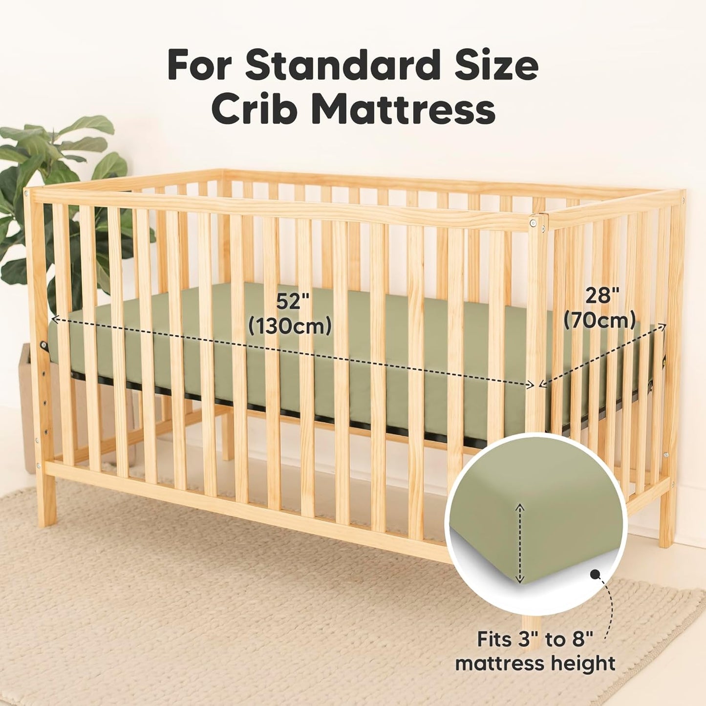 2-Pack Waterproof Baby Crib Sheets for Boys, Girls - 52x28 Viscose Derived from Bamboo Toddler Bed Sheet Neutral, Fitted Crib Mattress Protector Cover for Baby Bedding, Soft & Gentle (Oregano)