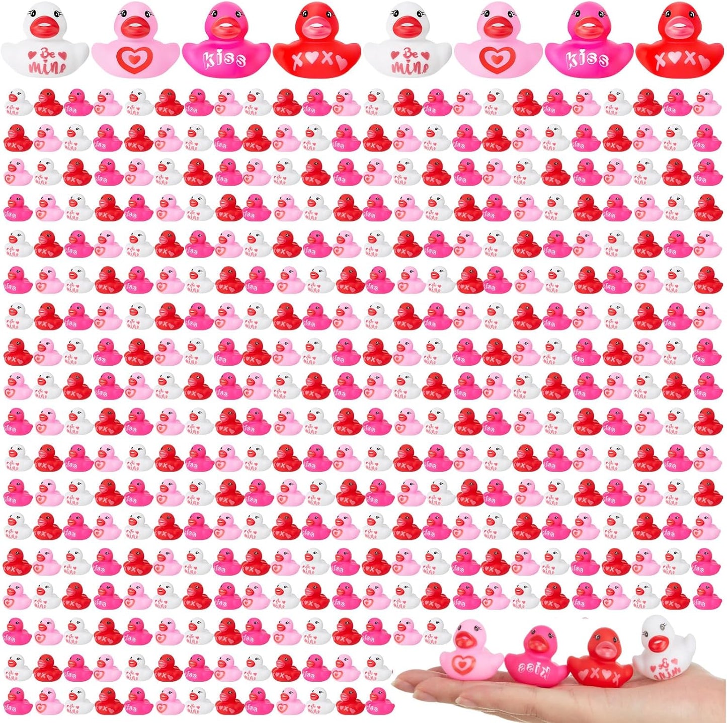 400 Pcs Valentine's Day Rubber Ducks Assorted Mini Rubber Duckies Pool Bath Ducks Toys for Party Favors Classroom Exchange Gifts