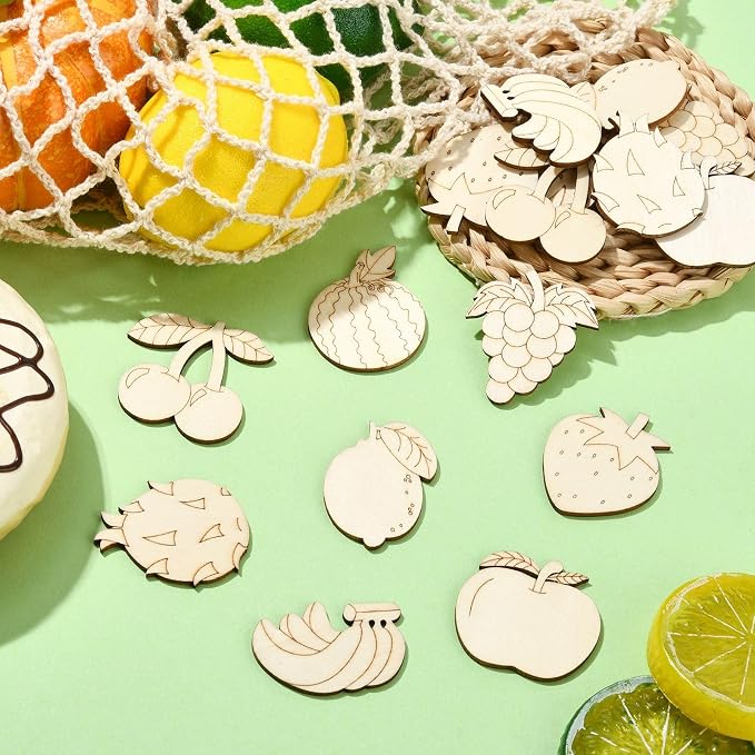 100 Pcs Unfinished Wooden Cutouts Fruit Wood Shapes Painting Wooden Crafts Wood