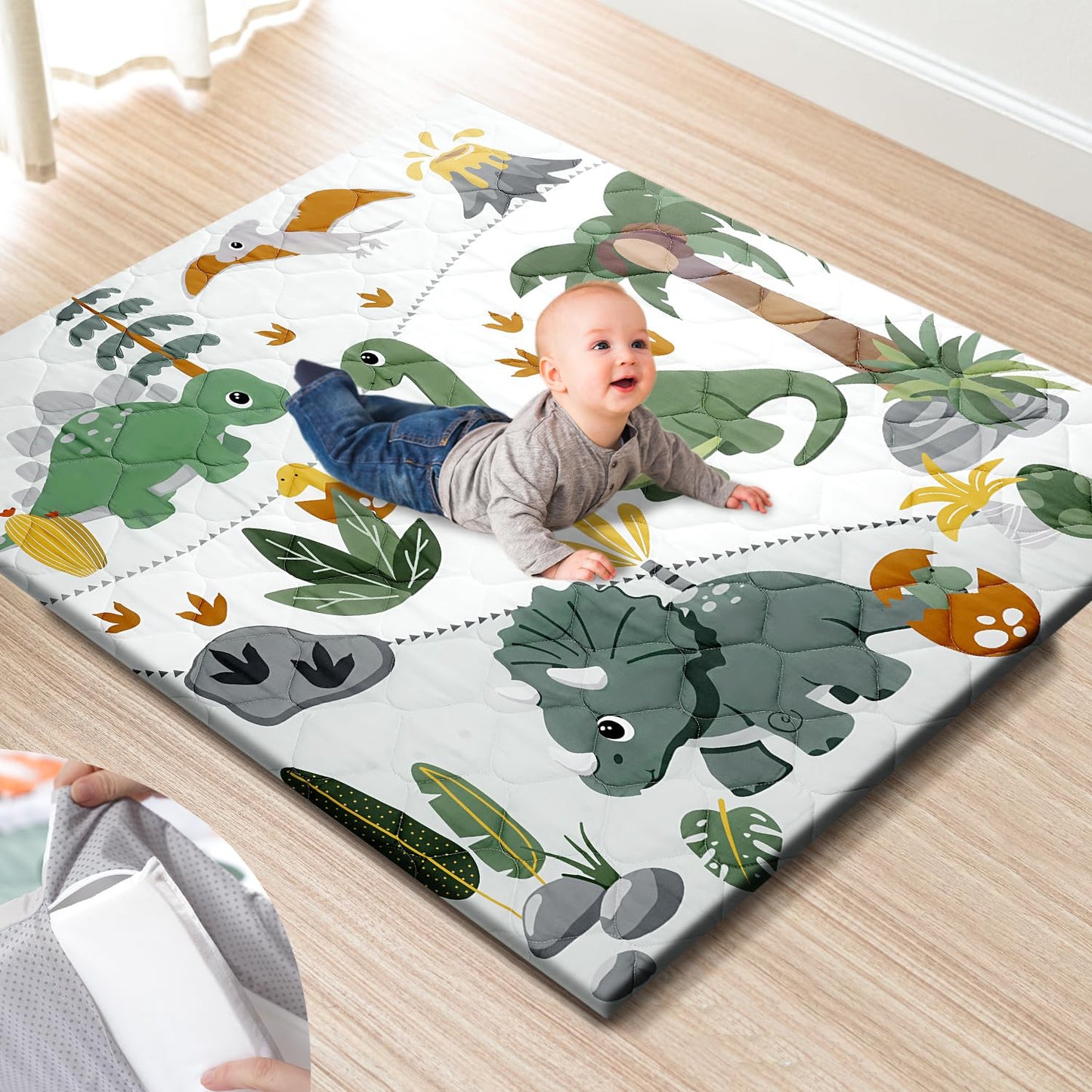 Premium Foam Baby Play Mat 47x47 – Removable & Machine Washable Cover, Extra Thick Padding Playpen Mat, Non-Slip Crawling Mat, Easy to Clean for Infants, Toddlers & Babies
