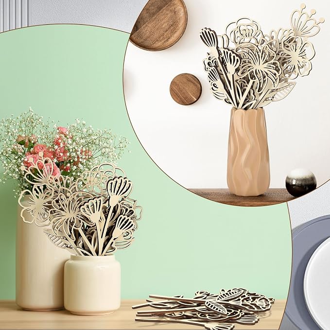 RattanView 36 Pcs Wooden Wildflower Decor Set Wood Flowers Cutout Signs