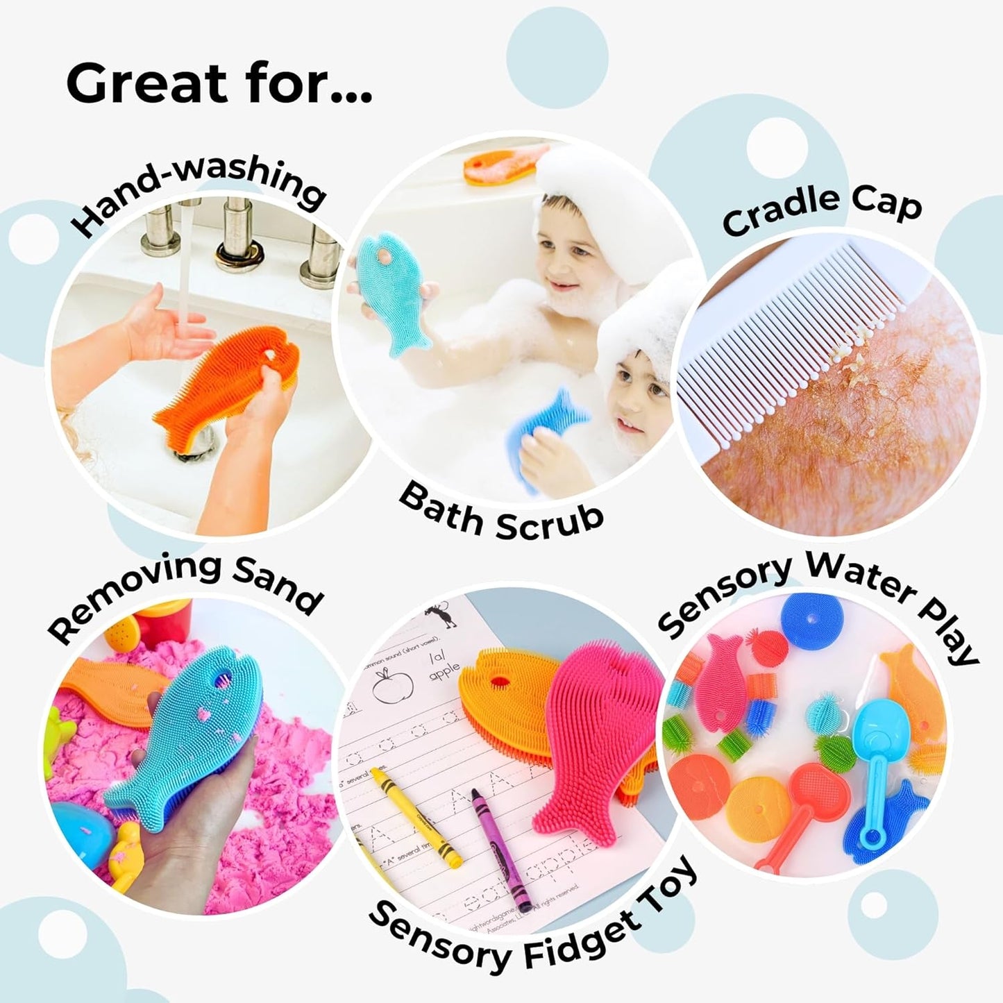 Innobaby Bathin' Smart Silicone Sensory Fish Bath Scrub for Babies and Toddlers - Aqua Green