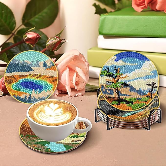 Clendo 8 Pcs National Park Diamond Art Coasters Kit