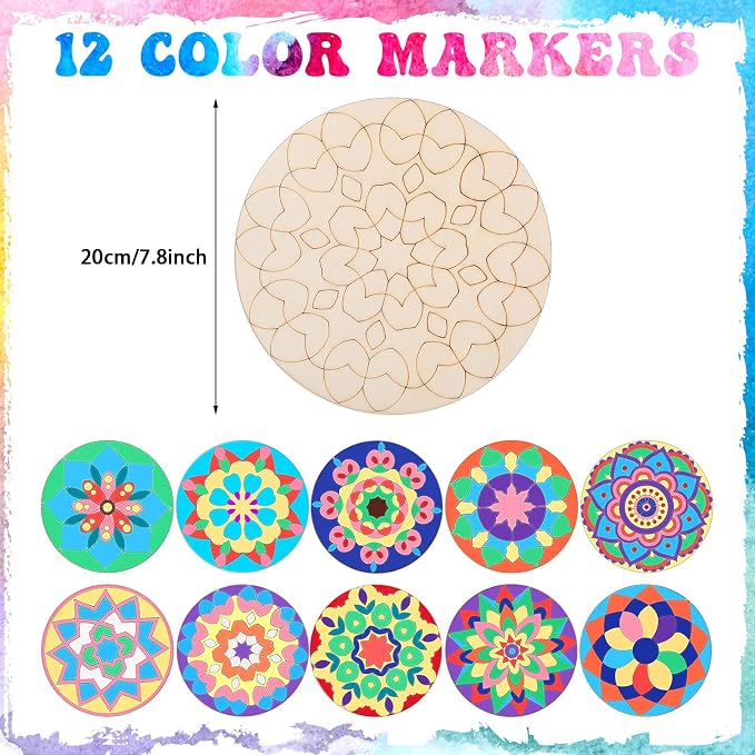 Vercraft 22 Pcs Wooden Mandala Painting Set 10 Mandala Unfinished Wood Cutouts