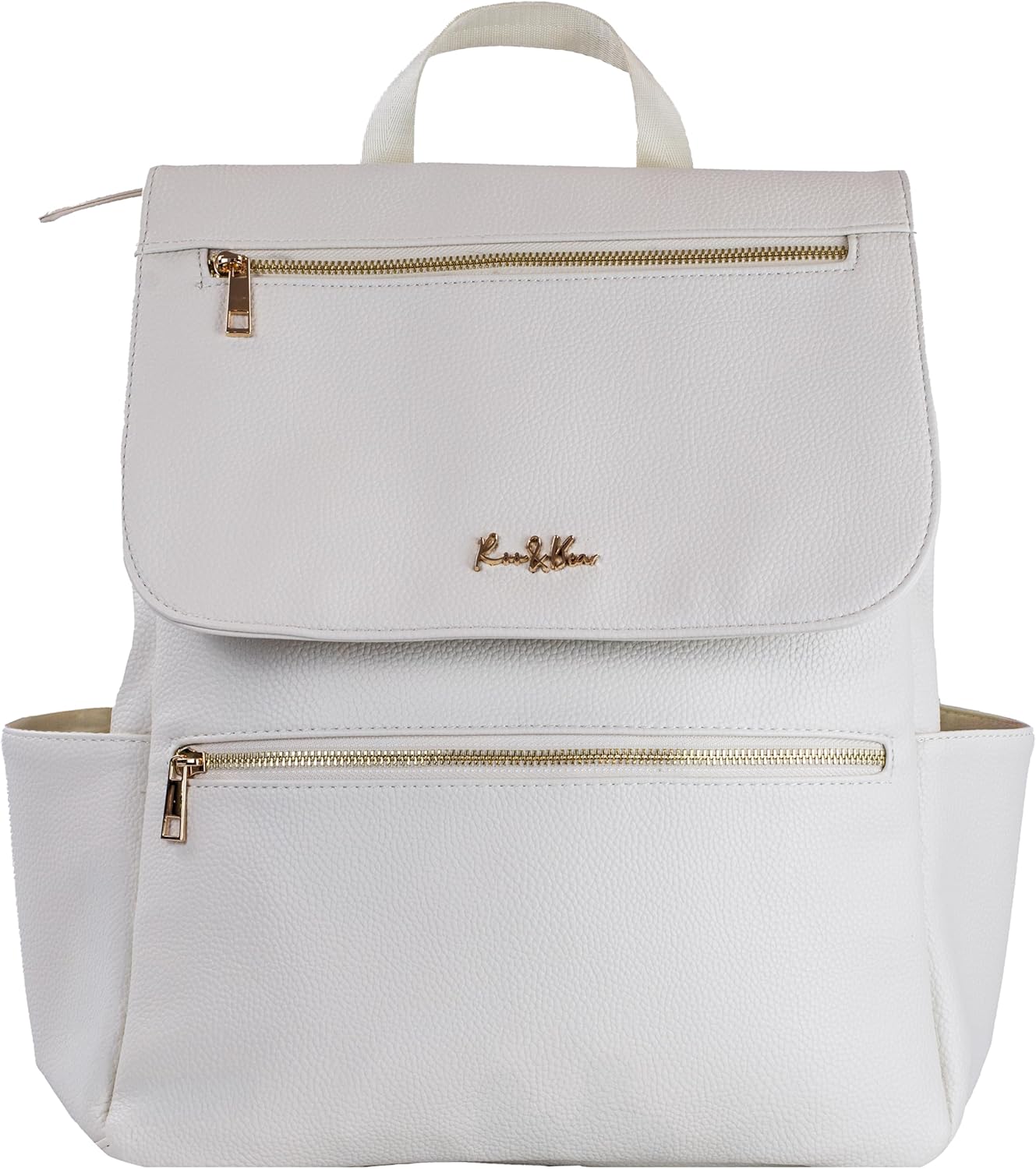 Premium Vegan Leather Diaper Bag Backpack – Large Designer Baby Bag, Stylish Diaper Backpack with Stroller & Crossbody Straps & Multiple Compartments (Ivory)