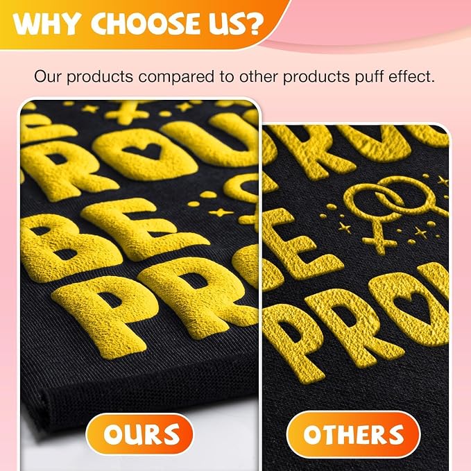 VinylRus Yellow Puff Vinyl Heat Transfer -12” x 6ft Puffy 3D Iron on Vinyl