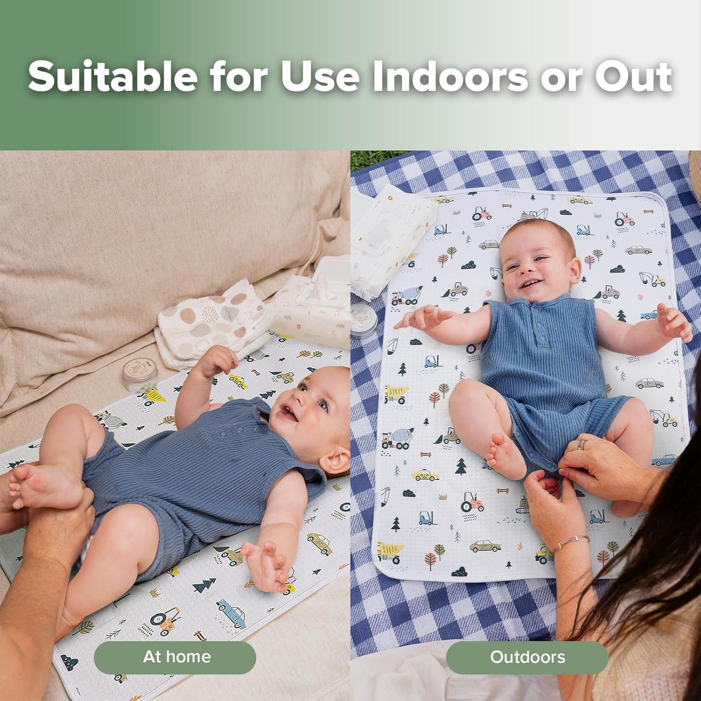 haakaa Waterproof Changing Pad Liners, 100% Cotton, Soft & Breathable (1pc, 19.5" x 27.5" Construction Crew)