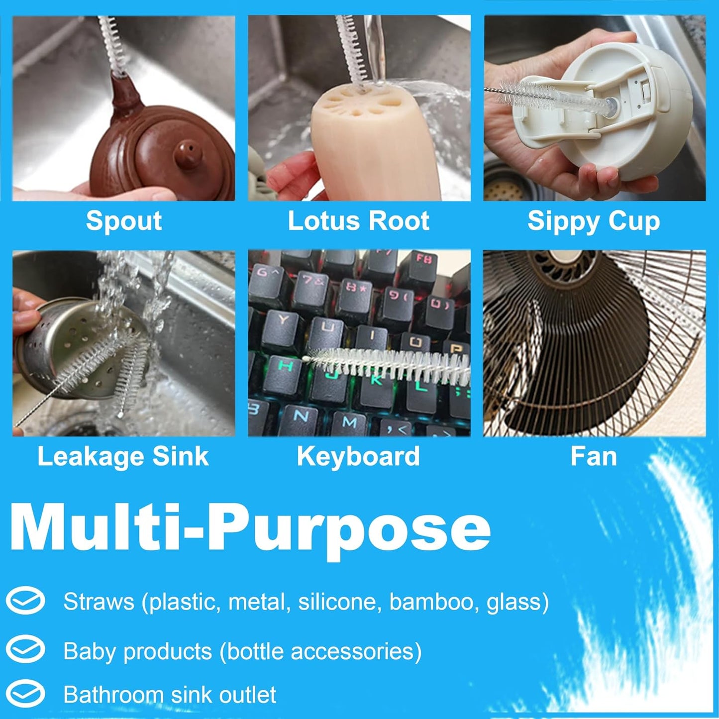 Straw Cleaner Brush Long 10 Inch, Straws Brush of Bristles Diameter 10 mm, Straw Cleaning Brush with Stainless Steel Nylon Bristles for Cleaning Straws,Stanley Cup, Owala Cup, Water Bottle 6 Pack