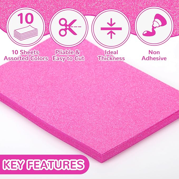 10 Pack Glitter Foam Sheets Craft 8 x 12 inch | Sparkles Foam Paper