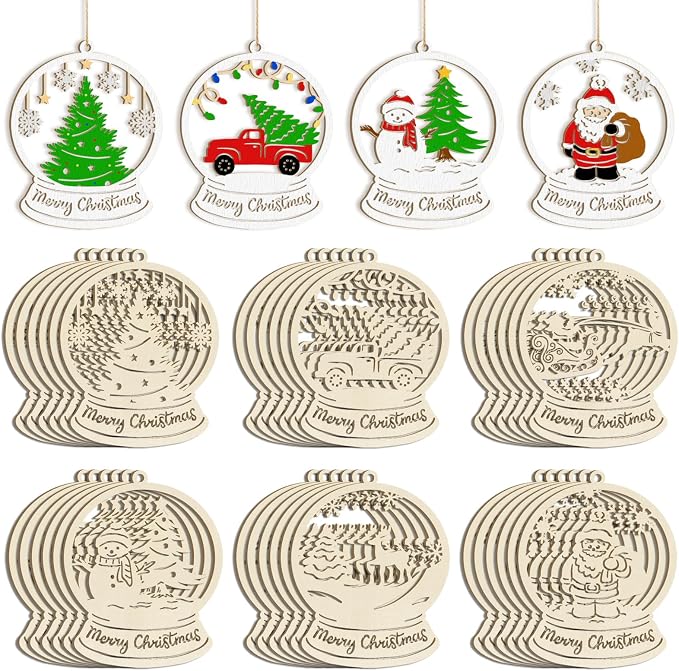 36PCS Wooden Hollow Christmas Ornaments