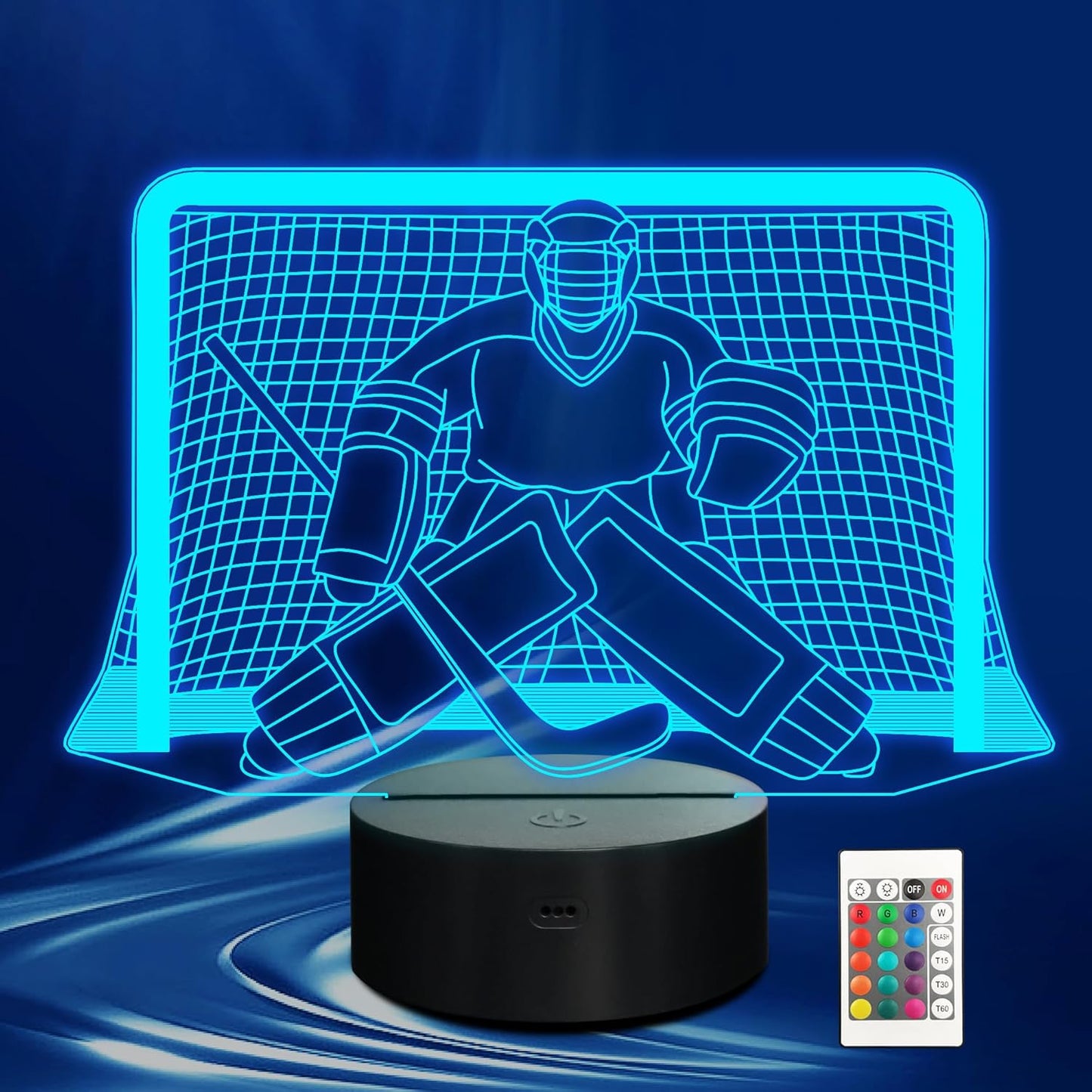 Ice Hockey Night Light, 3D LED Optical Illusion Lamp with Remote Control and Timer, Perfect Christmas and Birthday Gift Idea for Boys, Kids, and Teen