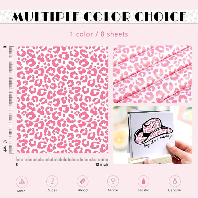 Tintnut Leopard Permanent Vinyl 8 Sheets 12x10in Pink Adhesive Vinyl | Cheetah