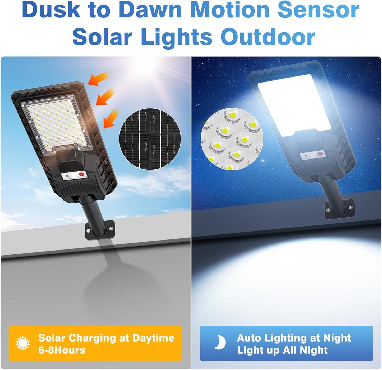 Solar Lights Outdoor Waterproof - 6500K Solar Street Lights Outdoor IP66 Waterproof LED Flood Light with Motion Sensor and Remote Parking Lot Lights Dusk to Dawn for Backyard/Outside/Garage 2Packs
