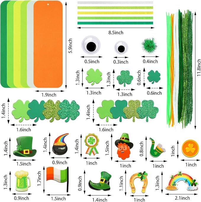 JULBEAR 36 Sets St Patricks Day Bookmark Craft Kits Foam Shamrock Arts | Blank