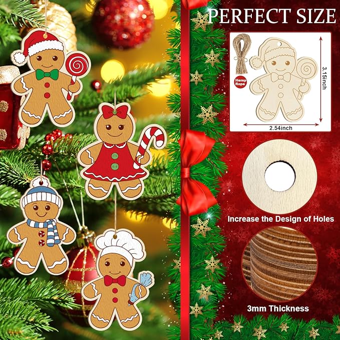 36PCS Wooden Christmas Ornaments to Paint, 12 Styles DIY Blank Unfinished Wood