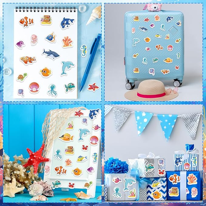 300Pcs Ocean Sea Animal Foam Stickers, Colorful Ocean Foam Crafts Stickers