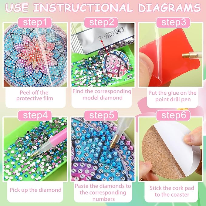 UPINS 8Pcs Lotus Diamond Art Painting Coasters Kits