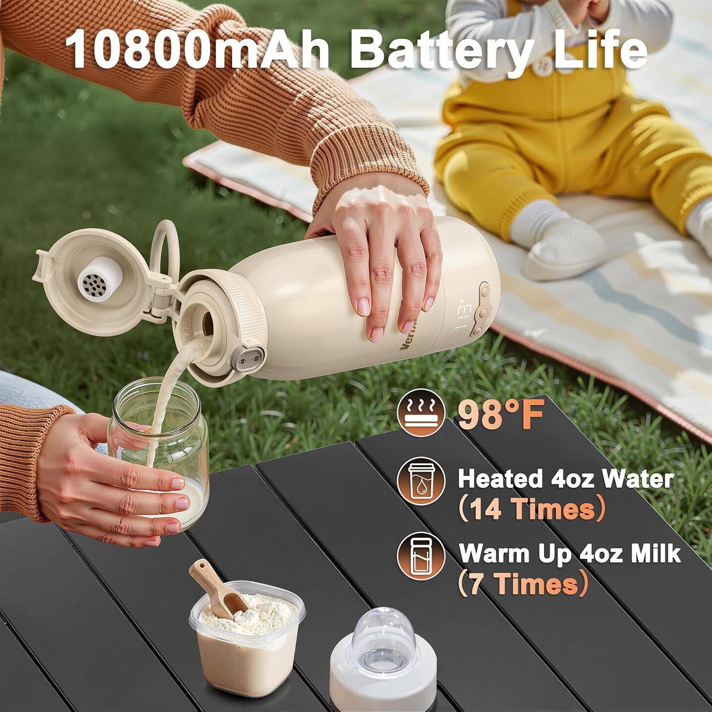 Portable Bottle Warmer for Travel, 16 Oz Baby Bottle Warmer, Super Fast Charging Milk Warmer with Adjustable Temp & Keep Warm for Formula, Breastmilk, Rechargeable & Cordless Water Warmer