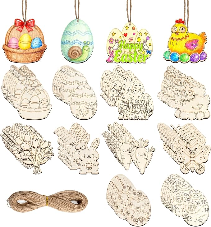 80PCS Unfinished Ornament Wood Crafts, Painting Blank Wooden Cutouts | DIY 10