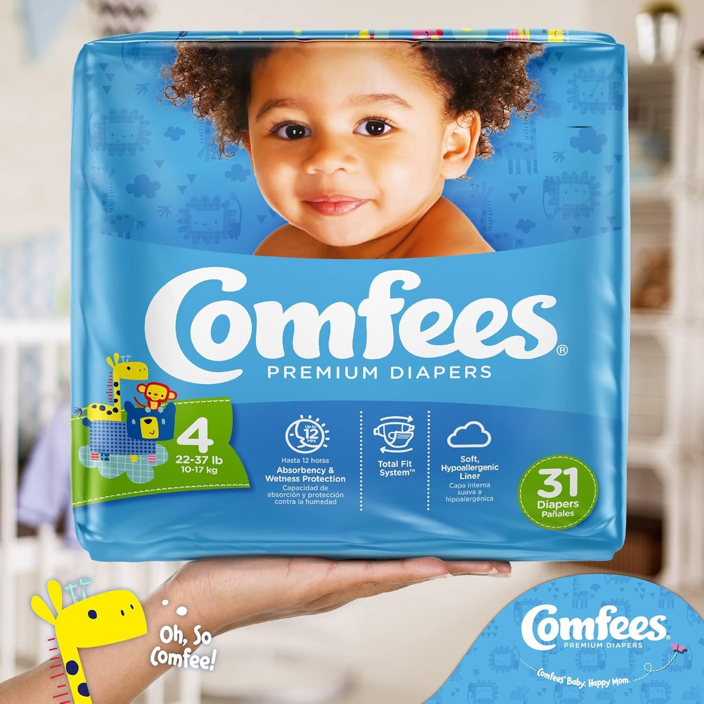 Comfees Premium Baby Diapers with Total Fit System for Boys & Girls, Size 4, 124Count, White (CMF-4)