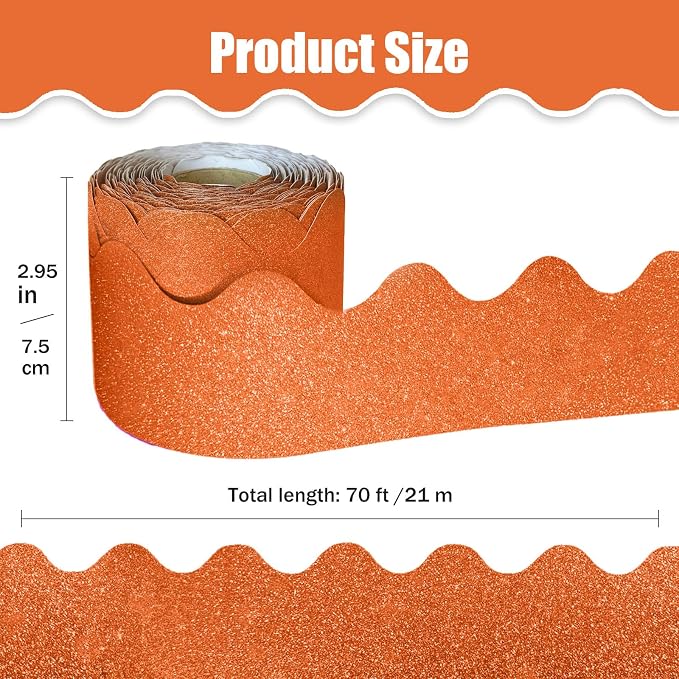 70Ft Shine Orange Bulletin Board Borders，Scalloped Poster Boards Decorations