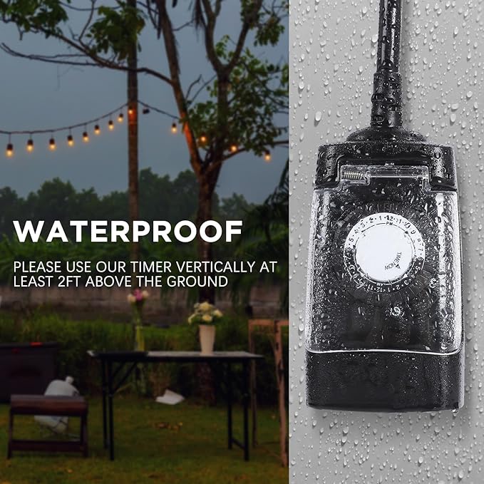 G-Homa 24 Hour Mechanical Outdoor Timer Outlet, Outdoor Timer for Lights, 3-Prong Outdoor Light Timer Waterproof for Home and Garden 15A 1/2HP Heavy Duty, CSA Listed [2 Packs]