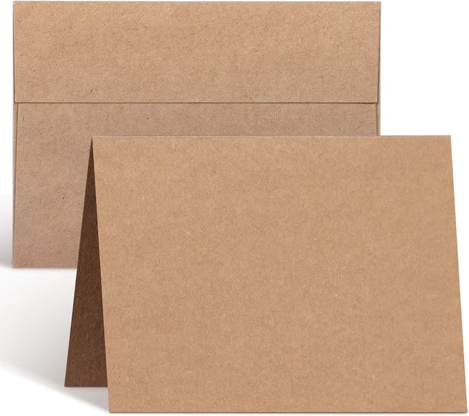 Ohuhu A2 Blank Brown Kraft Cards and Self-Seal Envelopes 100 Pack | 4.25" x