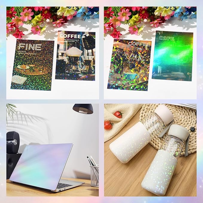 36 Sheets Holographic Laminate Sheets Clear Self Adhesive Sticker Paper |