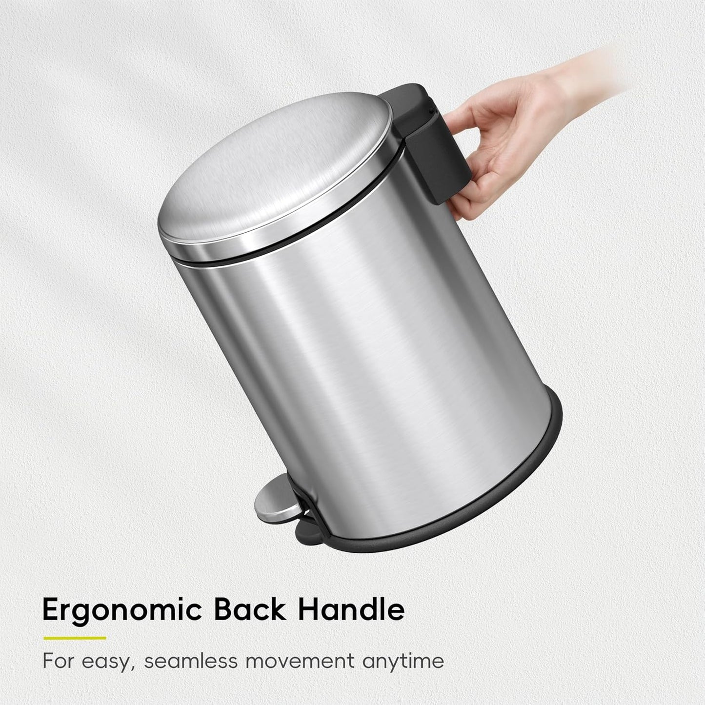 EKO Serene 5L / 1.32 Gallon Step Trash Can with Lid, Small Stainless Steel Round Garbage Can with Removable Inner Bucket, Compact Bin for Powder Rooms, Offices & Tight Bathroom Spaces.