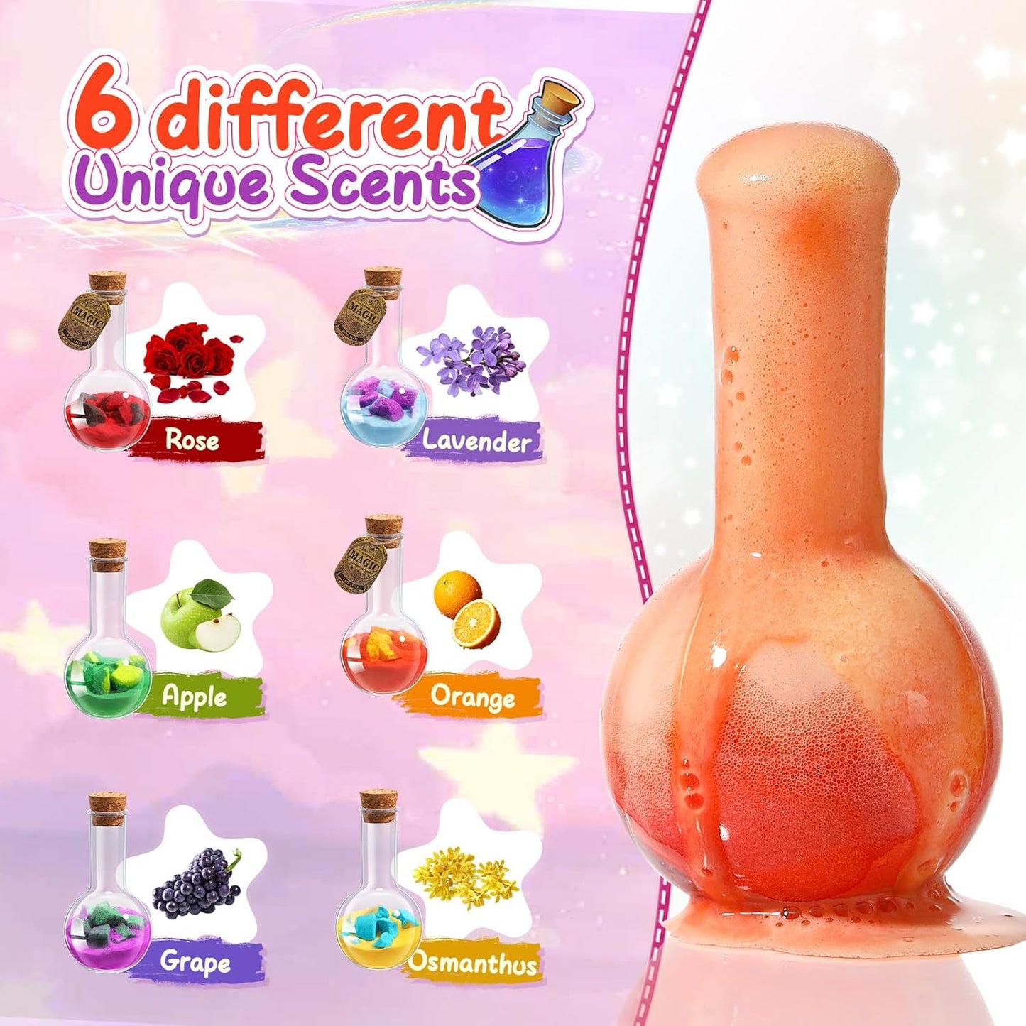 MeCids Magic Potion Bubble Bath Bombs for Kids -Bath Color Tablets Bath Potions for Toddlers Ages 4-12 Fun Science Kit Gift for Birthday, Halloween，Christmas- 6 Pack