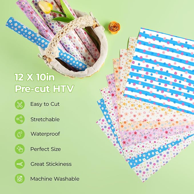HTVRONT Floral HTV Heat Transfer Vinyl, 11 Packs Iron on Vinyl