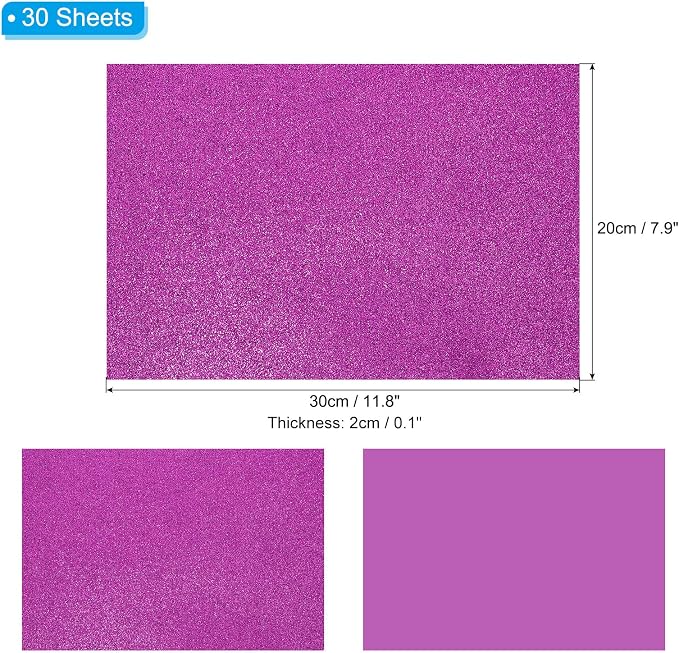 PATIKIL 30Sheets Purple EVA Glitter Foam Sheet 11.8 x 7.9 Inch 2mm Thick